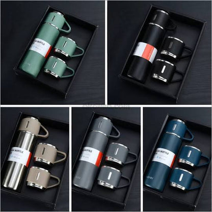 3-in-1 Vacuum Insulated Thermal Flask Set with Matching Cups