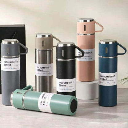 3-in-1 Vacuum Insulated Thermal Flask Set with Matching Cups