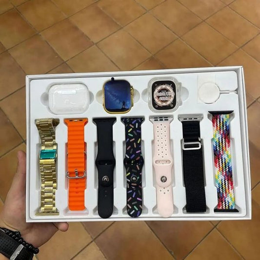 I20 Ultra Max Smartwatch 2.3" Display – 10-in-1 Box with 7 Straps + AirPods 2